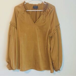 Women's Chic Gold Satin Blouse with detailed bubble sleeves